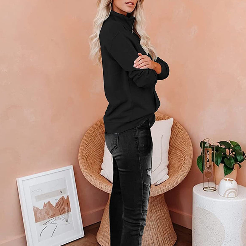 Solid Color Zip Up Collar Sweatshirt
