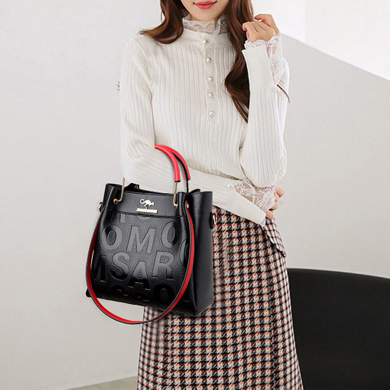 Soft Leather Embossed Shoulder Bag
