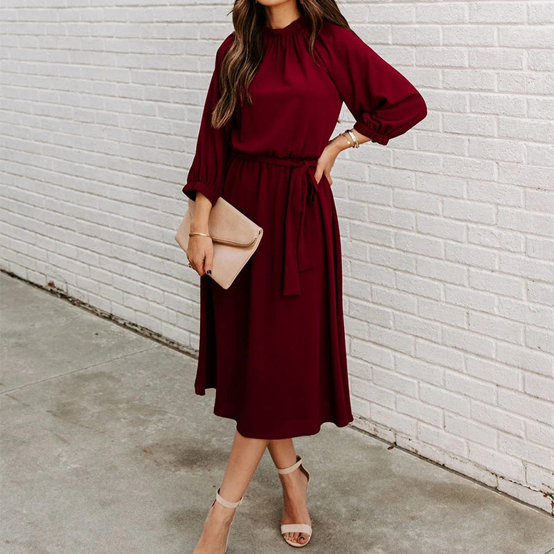 Women's Crew Neck Dress with Belt