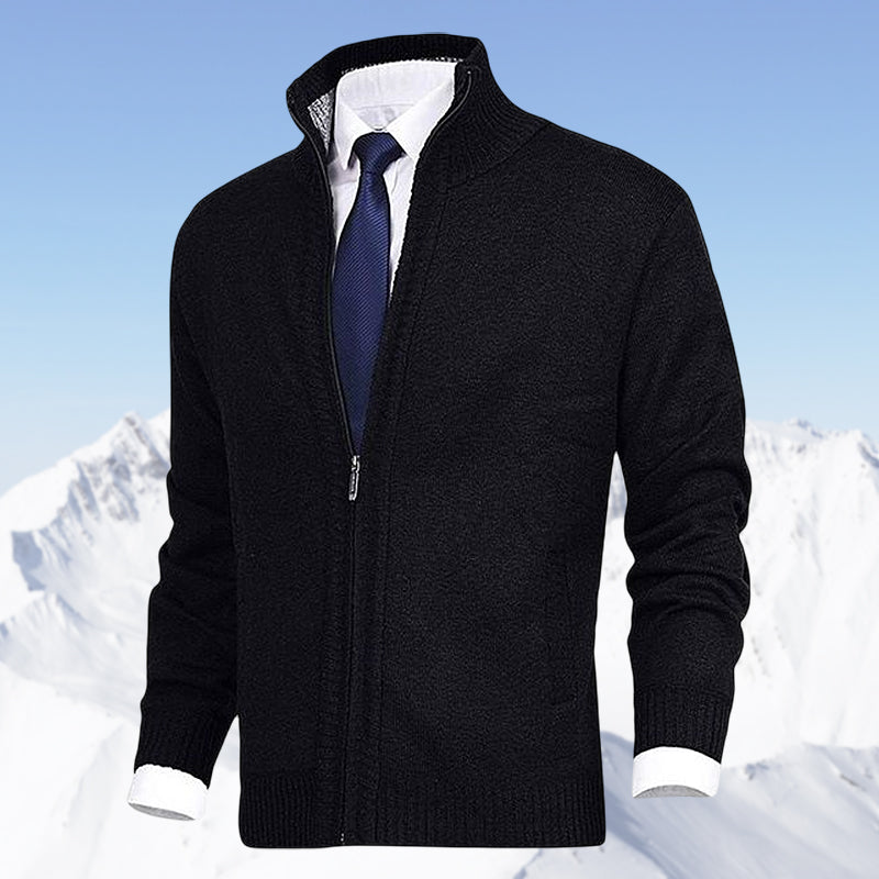 Men's Fashion Solid Color Stand Collar Cardigan Sweater Knit Jacket