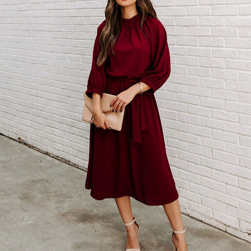 Women's Crew Neck Dress with Belt