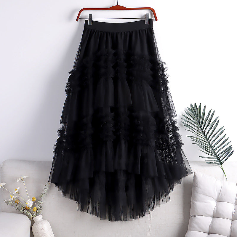 Beautiful Khaki asymmetrical design Tulle Tiered Fall Skirt