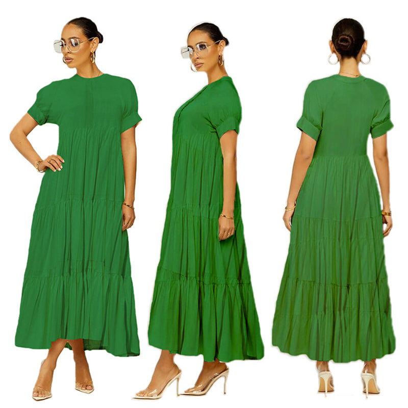 Button Solid Color Ruffled Plus Size Dress