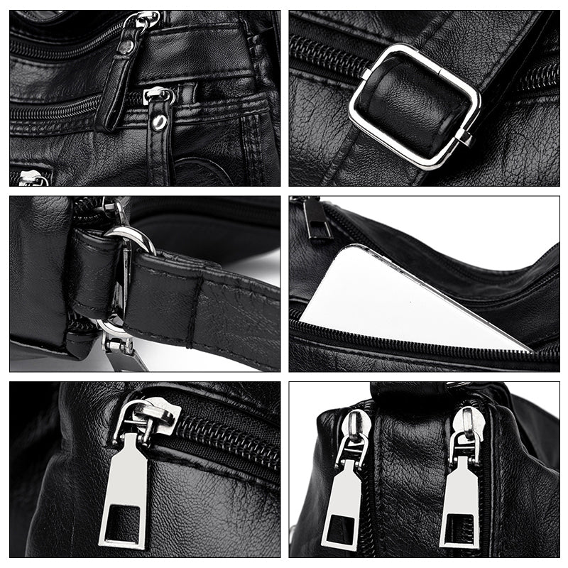 Multi-zipper Soft Leather Bag