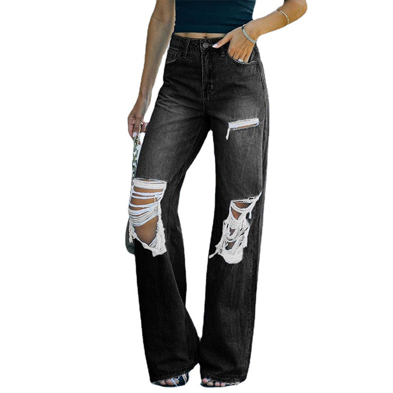 Women Wide Leg Distressed Jeans