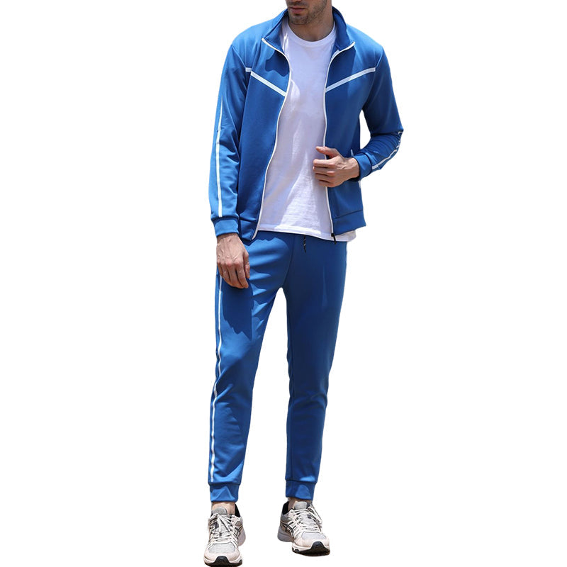 Men's Sports Standing Collar Zip Shirt Set