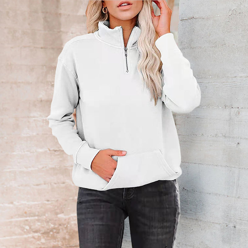Solid Color Zip Up Collar Sweatshirt
