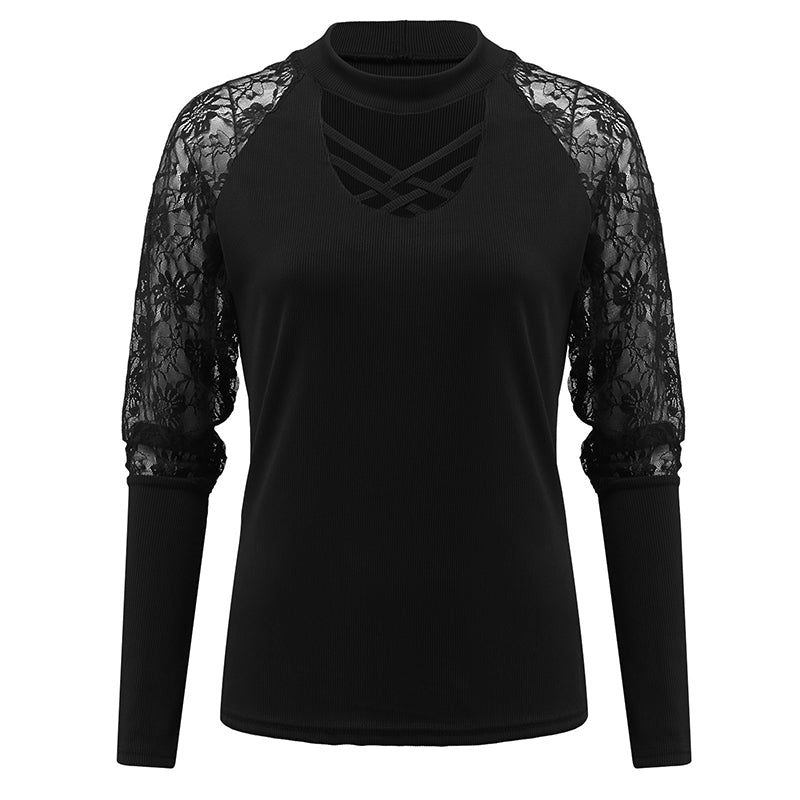 V Neck Lace Crossover T-Shirt