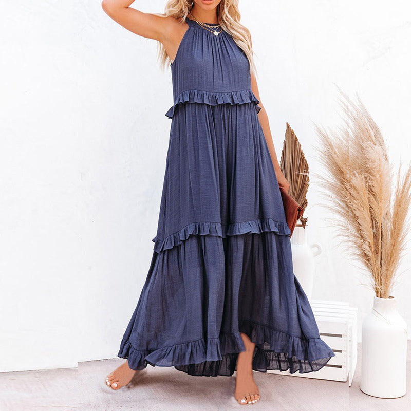 Sleeveless Sling Loose Waist Irregular Cake Dress