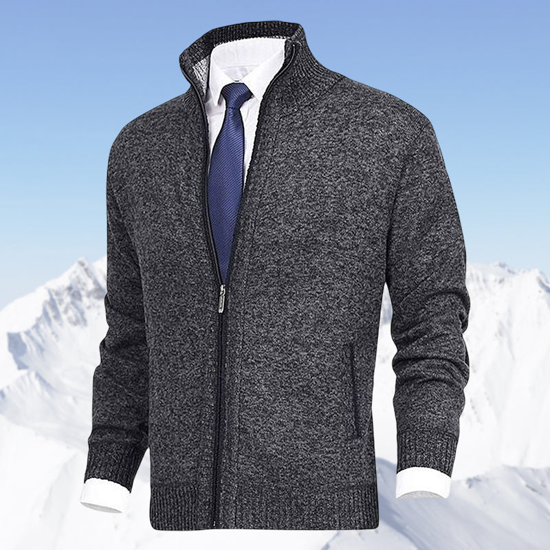 Men's Fashion Solid Color Stand Collar Cardigan Sweater Knit Jacket