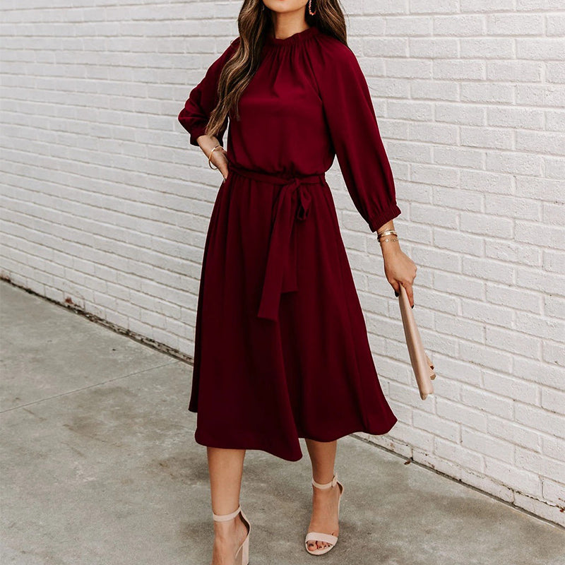 Women's Crew Neck Dress with Belt