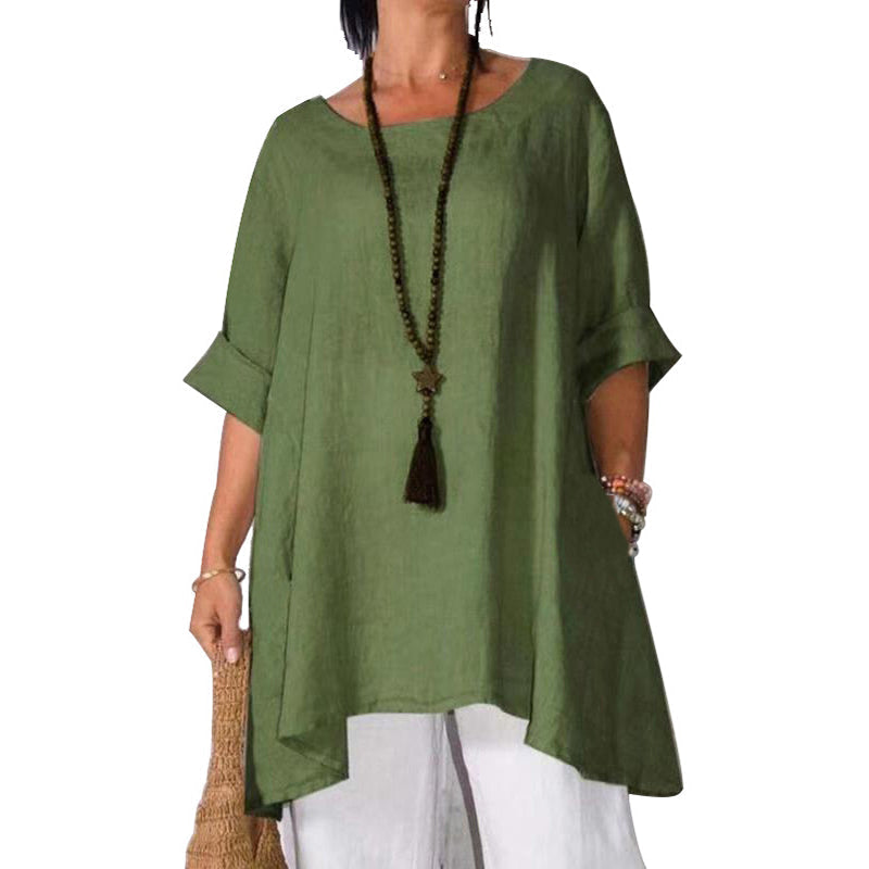 Ladies loose casual solid color long-sleeved T-shirt