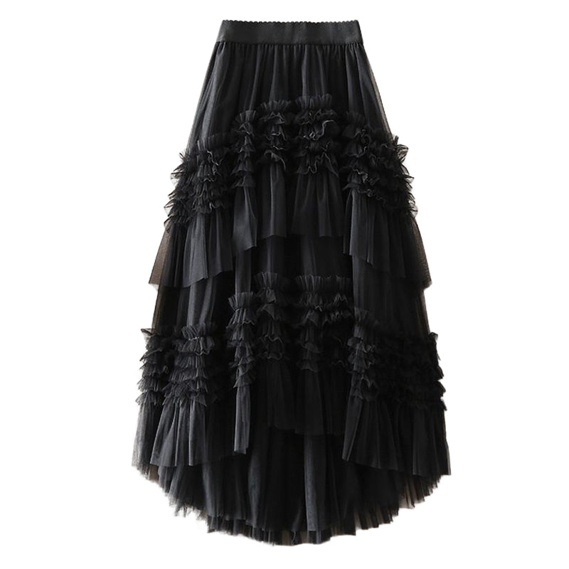 Beautiful Khaki asymmetrical design Tulle Tiered Fall Skirt