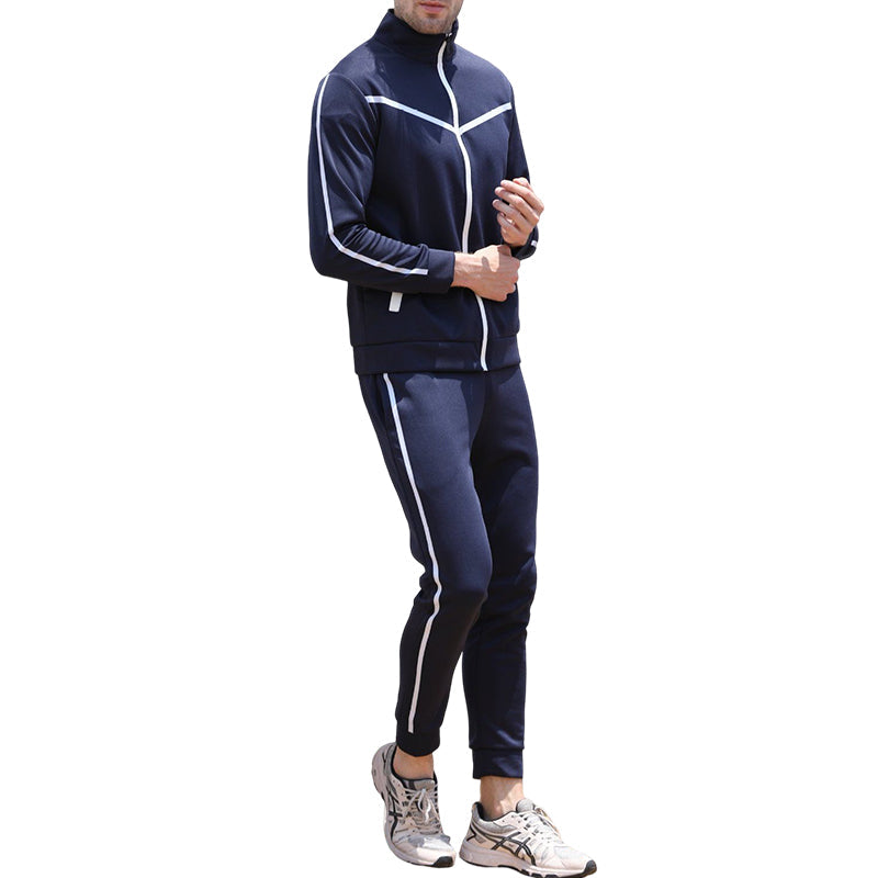 Men's Sports Standing Collar Zip Shirt Set