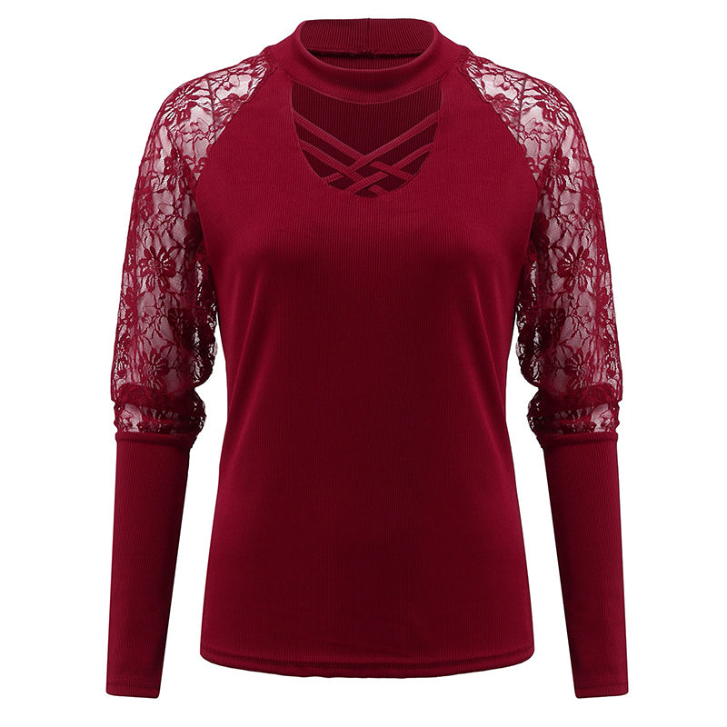 V Neck Lace Crossover T-Shirt