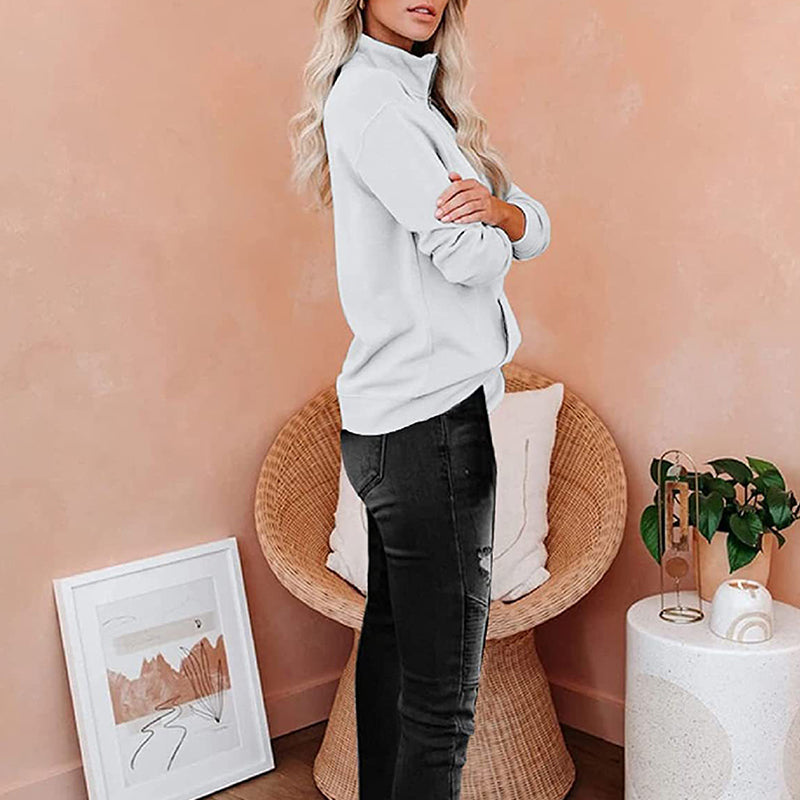 Solid Color Zip Up Collar Sweatshirt