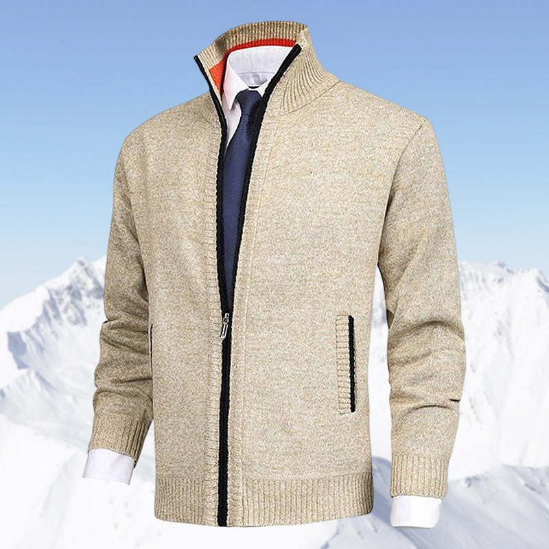 Men's Fashion Solid Color Stand Collar Cardigan Sweater Knit Jacket
