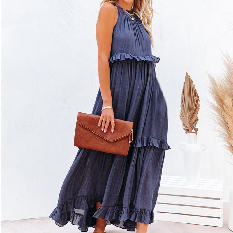 Sleeveless Sling Loose Waist Irregular Cake Dress