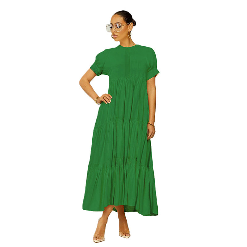 Button Solid Color Ruffled Plus Size Dress