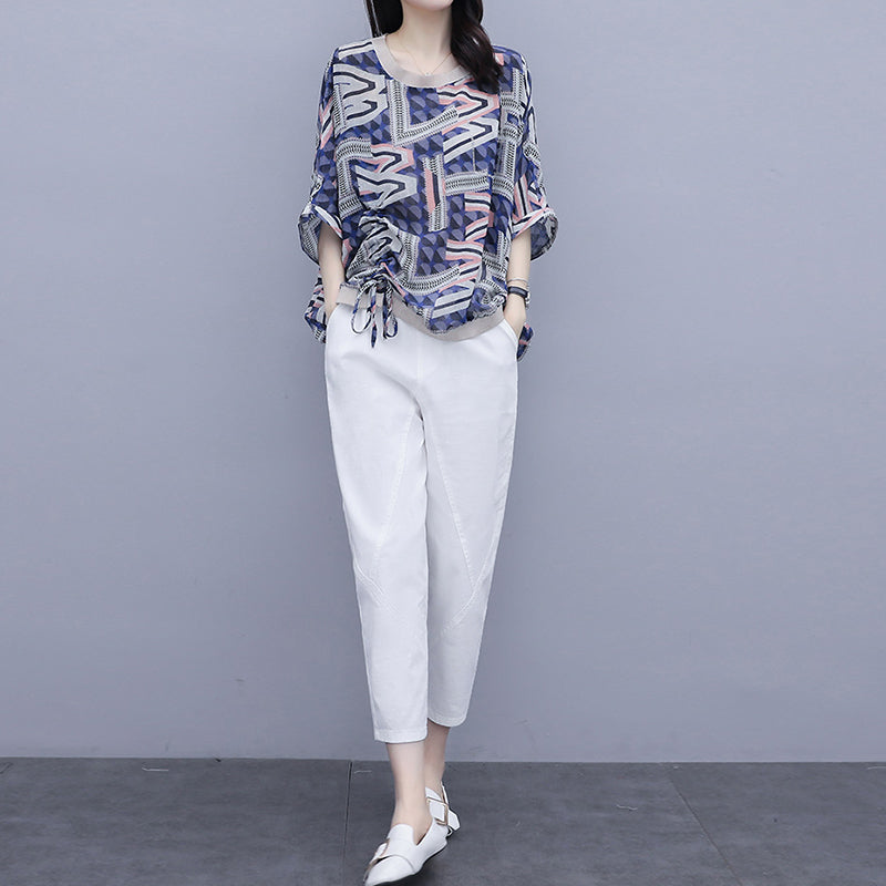 Women Printed Cotton Linen Two-piece Set