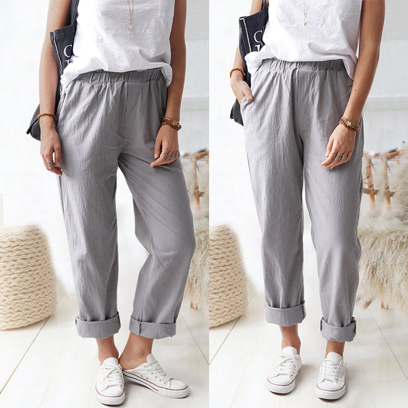 Solid Color Casual Loose Waist Pants