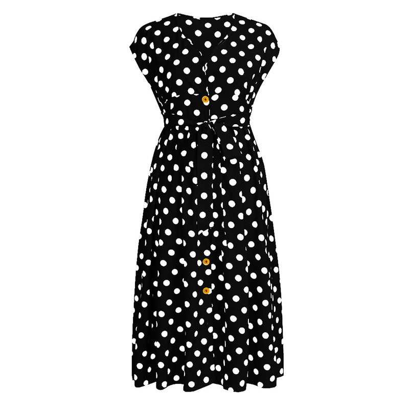 Polka Dot Waist V-Neck Dress