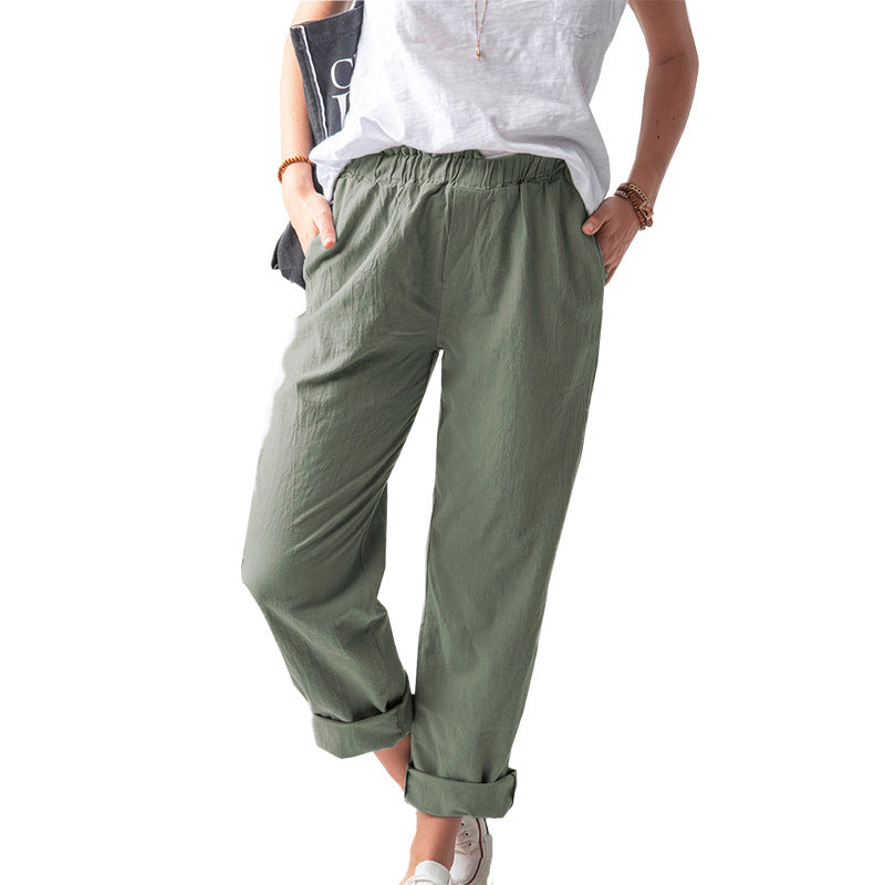 Solid Color Casual Loose Waist Pants