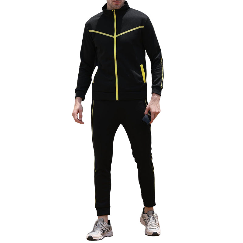 Men's Sports Standing Collar Zip Shirt Set