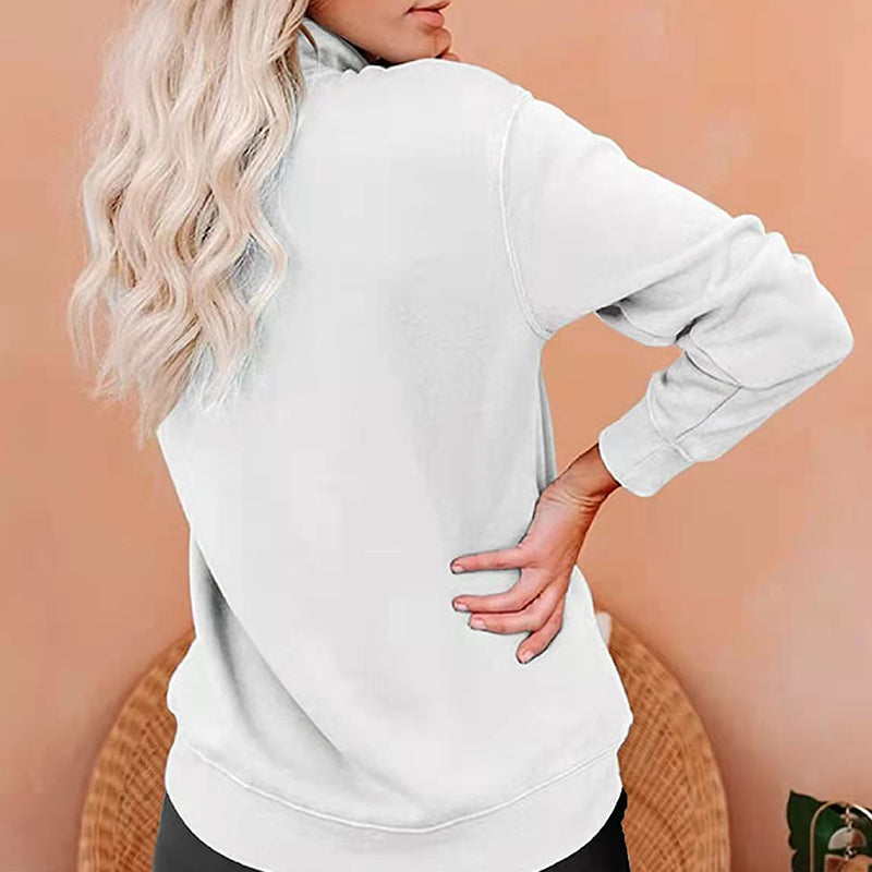 Solid Color Zip Up Collar Sweatshirt