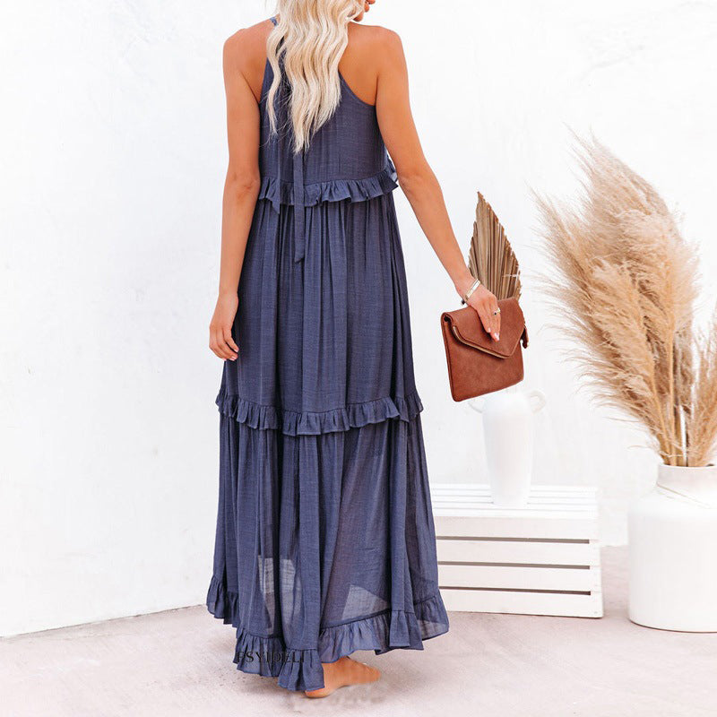 Sleeveless Sling Loose Waist Irregular Cake Dress