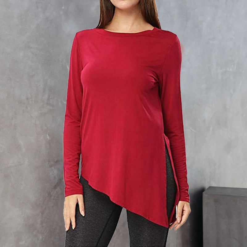 Round Neck Irregular Solid T-Shirt