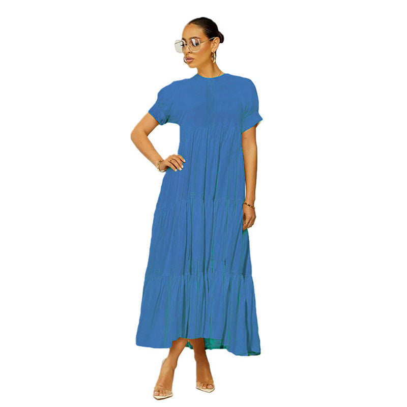 Button Solid Color Ruffled Plus Size Dress