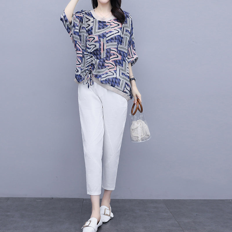 Women Printed Cotton Linen Two-piece Set