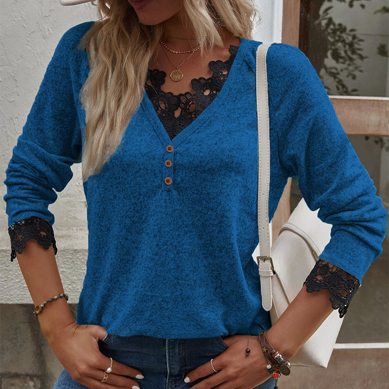 V Neck Lace Knit T-Shirt