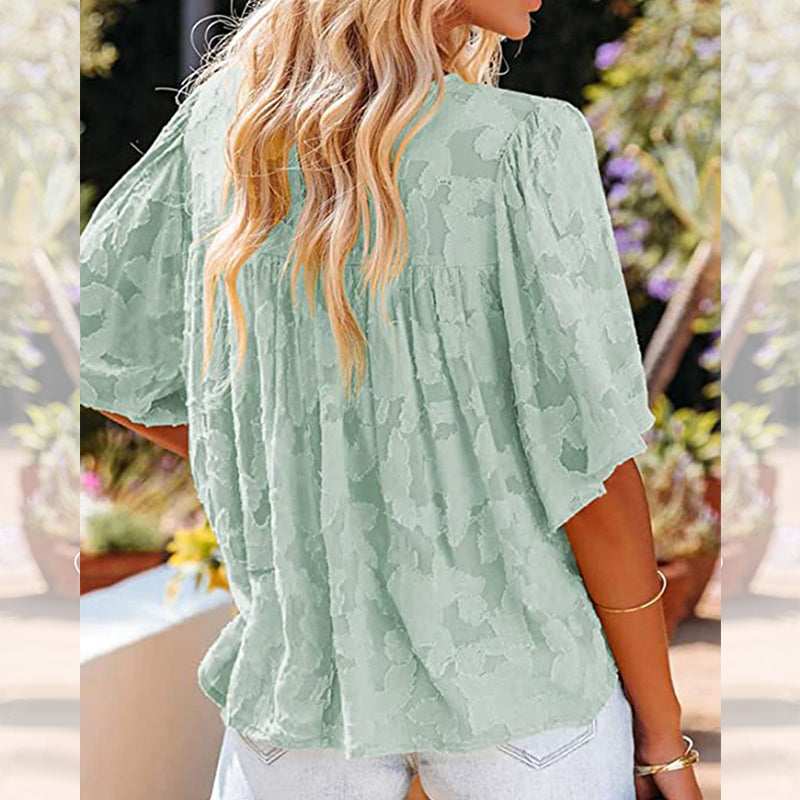 Flared Sleeve Cutout Chiffon Shirt