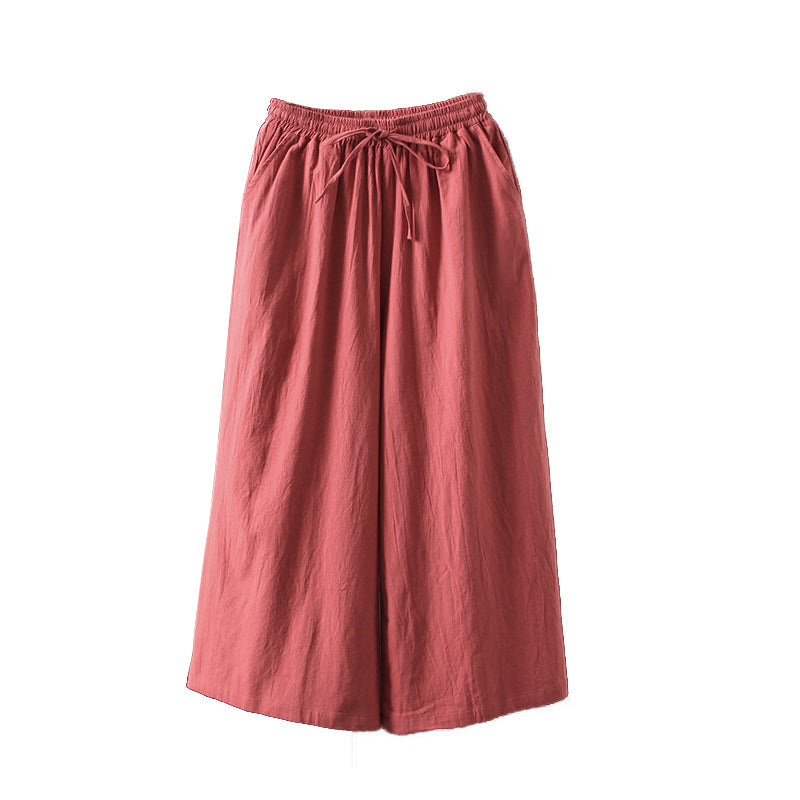 Casual Cotton and Linen Wide-leg Trousers
