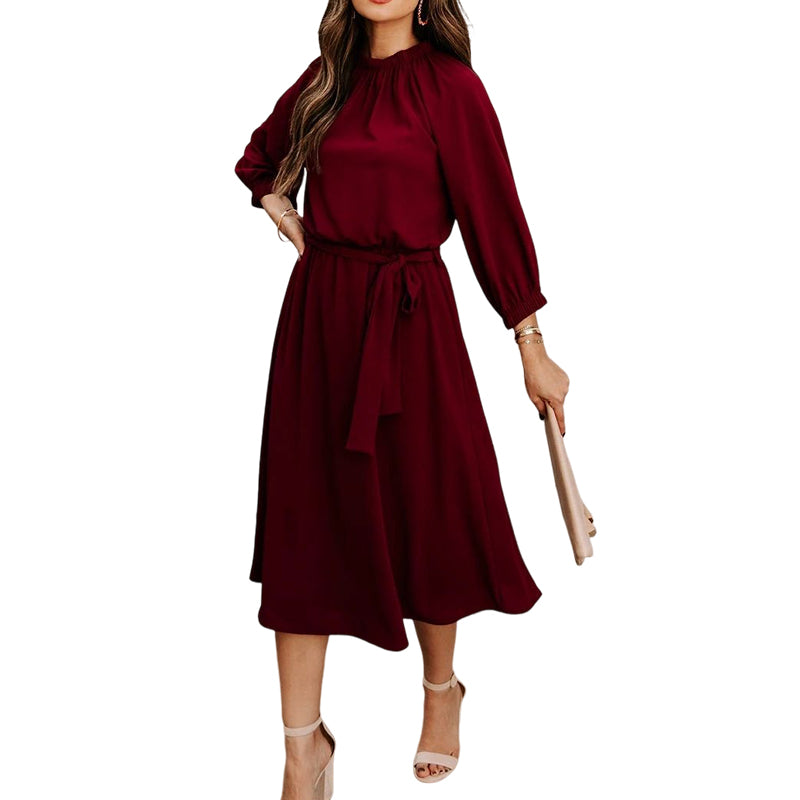 Women's Crew Neck Dress with Belt