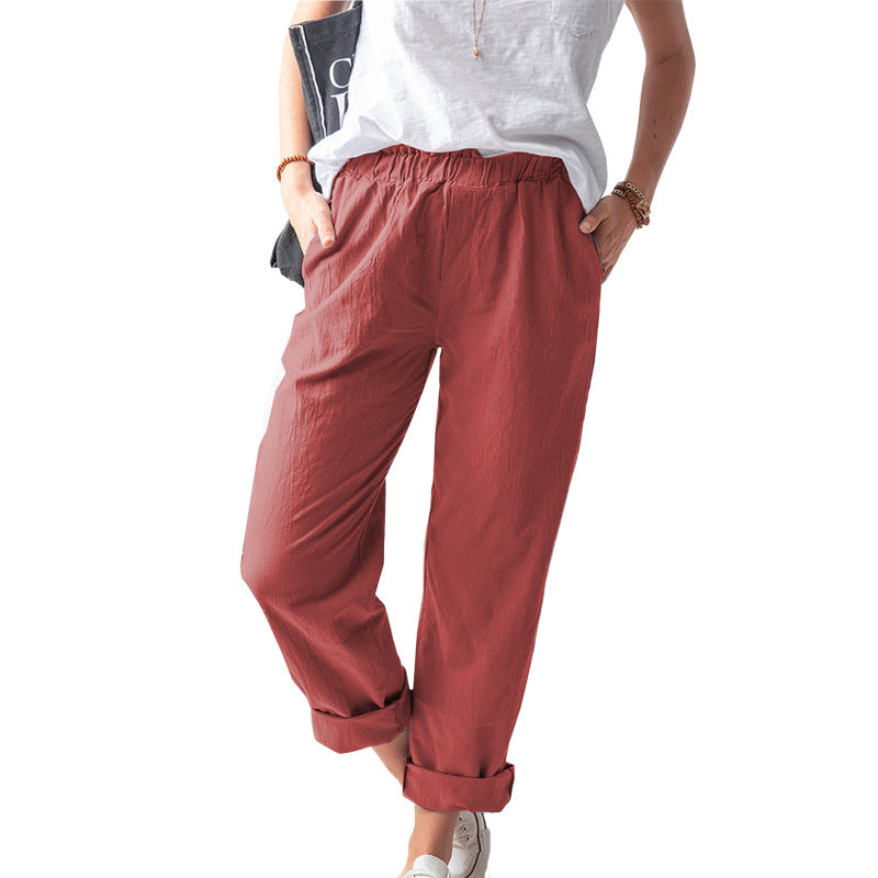 Solid Color Casual Loose Waist Pants