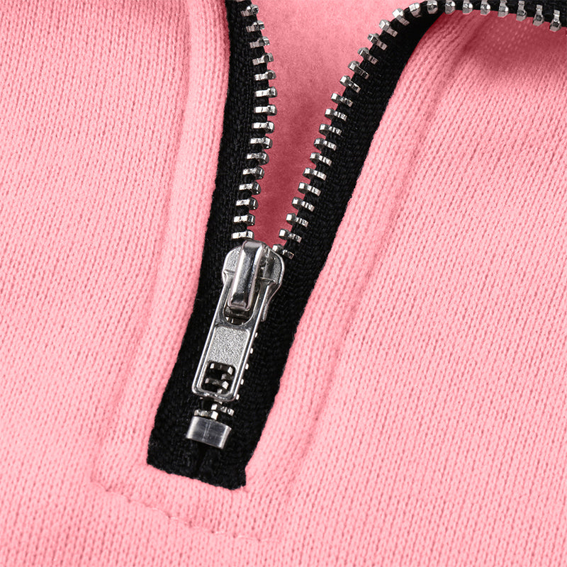 Solid Color Zip Up Collar Sweatshirt
