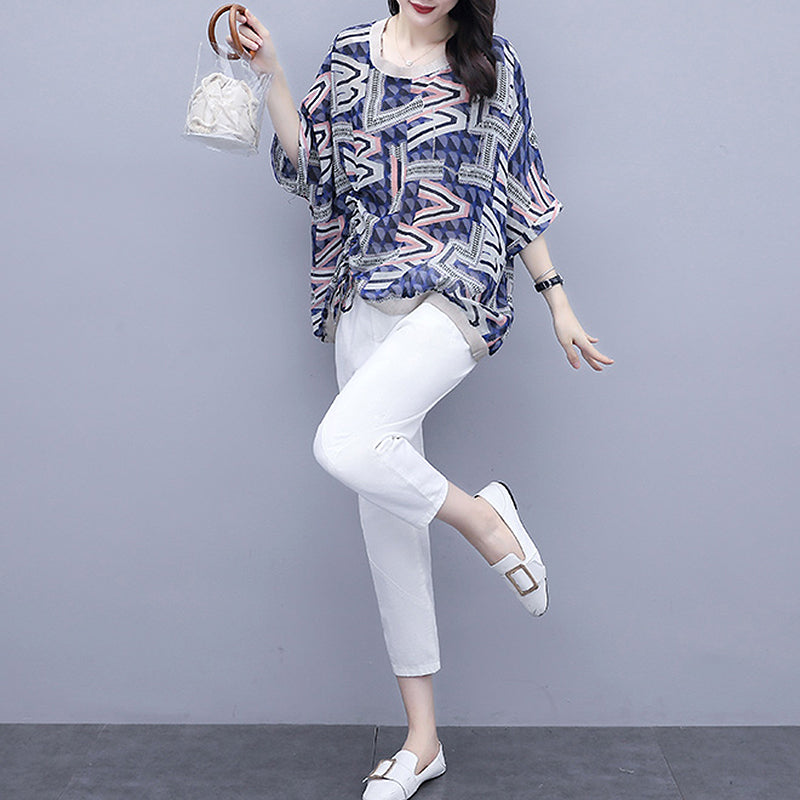Women Printed Cotton Linen Two-piece Set
