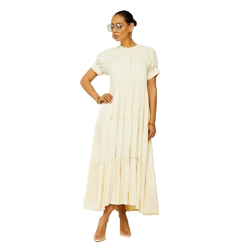 Button Solid Color Ruffled Plus Size Dress