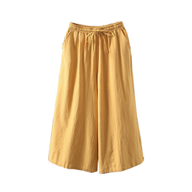 Casual Cotton and Linen Wide-leg Trousers