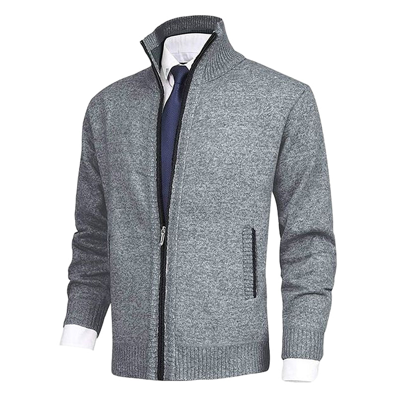 Men's Fashion Solid Color Stand Collar Cardigan Sweater Knit Jacket