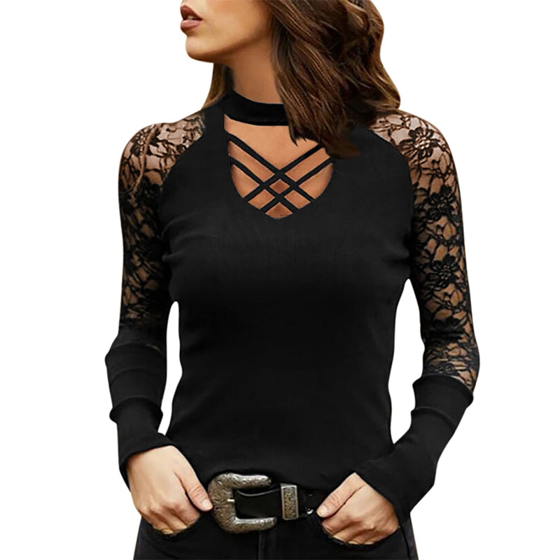 V Neck Lace Crossover T-Shirt