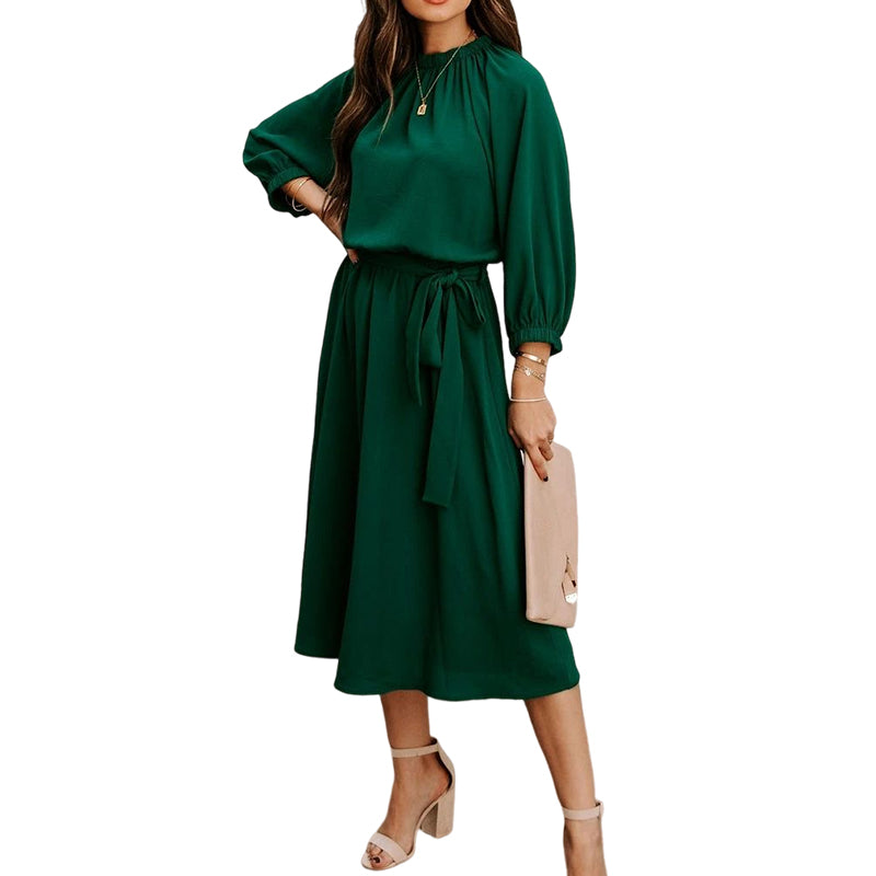 Women's Crew Neck Dress with Belt