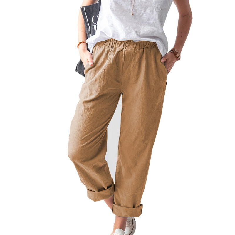 Solid Color Casual Loose Waist Pants