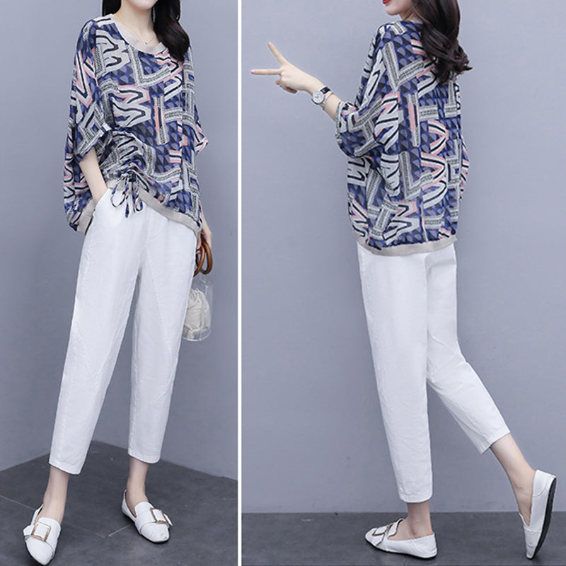Women Printed Cotton Linen Two-piece Set