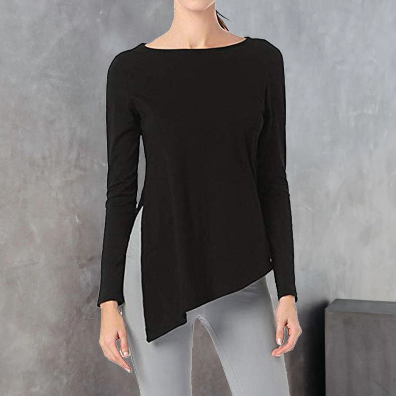 Round Neck Irregular Solid T-Shirt