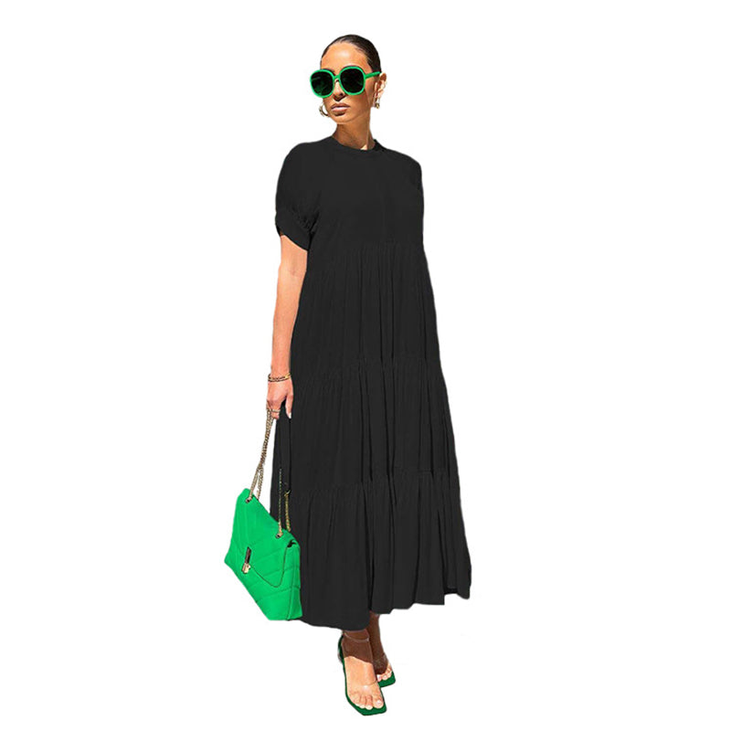 Button Solid Color Ruffled Plus Size Dress