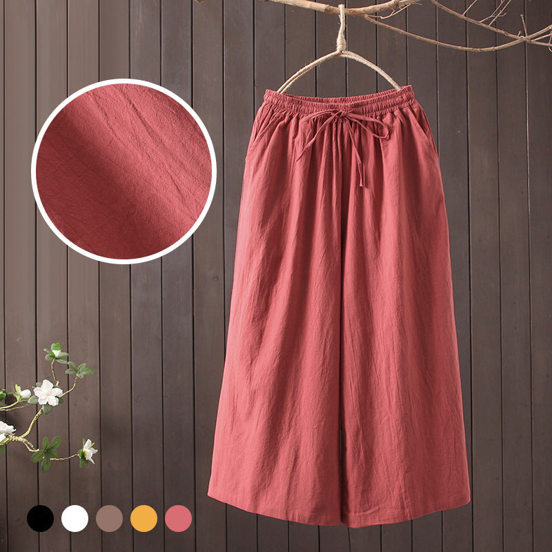 Casual Cotton and Linen Wide-leg Trousers